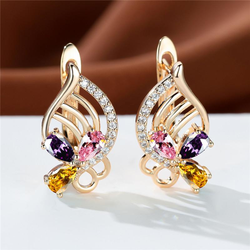 Golden Butterfly Hollow Teardrop Aqua Stone Drop Earrings - Anniversary Gift