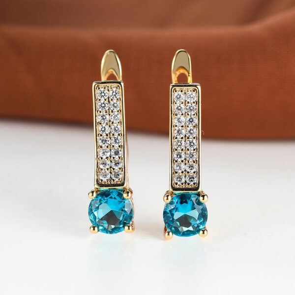 Luxury Gold Color Aqua Blue Stone Drop Earrings - Elegant Wedding Jewelry
