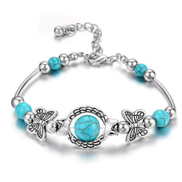 Vintage Silver Butterfly Bracelet with Natural Turquoise - Wedding Gift