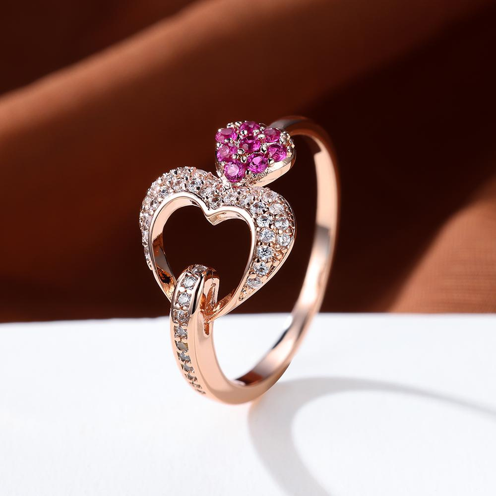 18K Gold Plated Double Heart Ring with Pink Zircon - Romantic Gift