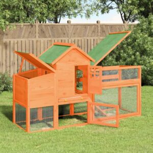 Brown Chicken Coop - Solid Pine Wood 73.4"x23"x44.5" Outdoor Hen House