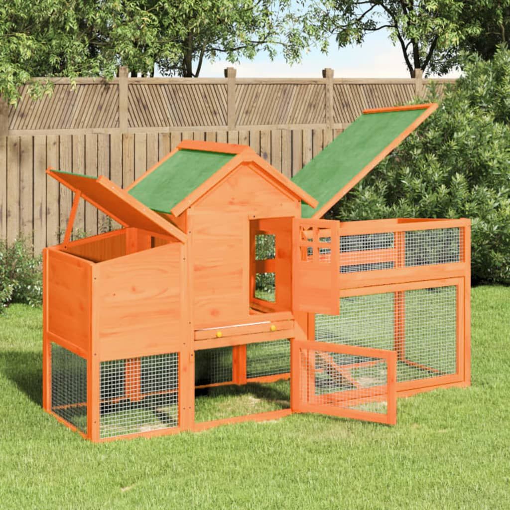 Brown Chicken Coop - Solid Pine Wood 73.4"x23"x44.5" Outdoor Hen House