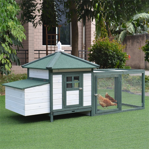 Wooden Chicken Coop - Outdoor Hen House with Nest Box and Run