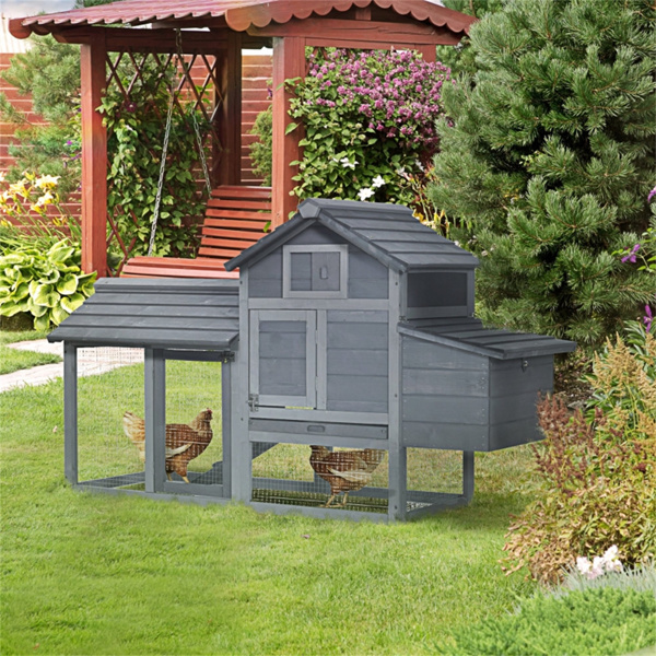 Wooden Chicken Coop - Outdoor Hen House with Nesting Box & Run