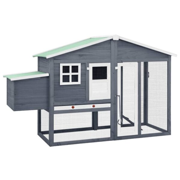 Gray & White Chicken Coop with Nest Box - Solid Fir Wood Backyard Hen House