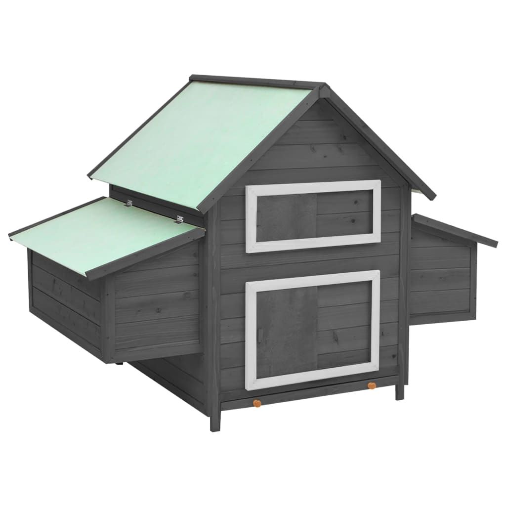 Gray & White Chicken Coop - Solid Firwood 59.8"x37.7"x43.3" Outdoor Hen House with Nest Box