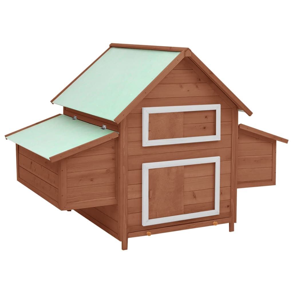 Mocha & White Chicken Coop - Solid Firwood 59.8"x37.7"x43.3" Outdoor Hen House with Nesting Box