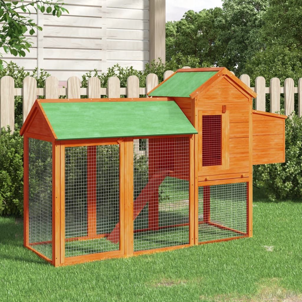 Brown Chicken Coop - Solid Pine Wood 76"x25.6"x46.1" Outdoor Hen House